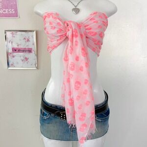Pink Skull Print Sheer Scarf Top